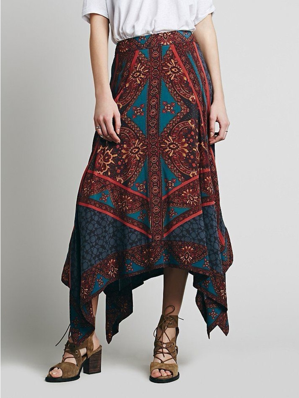 Free People Traveler Teal and Rust Asymmetrical Boho Skirt - Picture 9 of 9